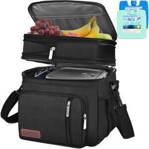 Lunch Bag & Lunch Box for Men Women Double Deck - Leakproof Insulated Soft Large